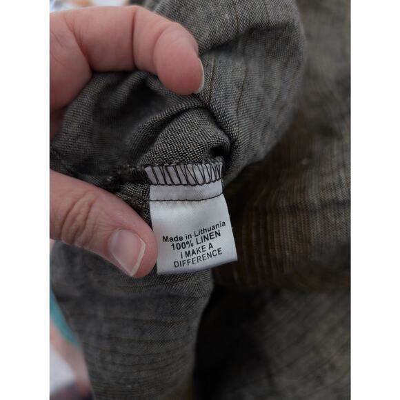 FLAX Linen Stripe Color Block Pullover Blouse Medium Neutral Mocha Brown Natural - Picture 6 of 10